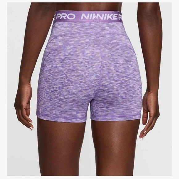 Nike Pro Women's Tight Fit High Rise 3” Heathered Purple Athletic Shorts Small - Picture 2 of 7